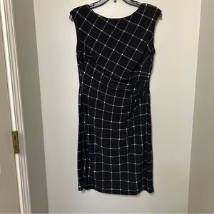Lauren Ralph Lauren Black and White Grid Pattern Ruched Side Sleeveless Dress 8